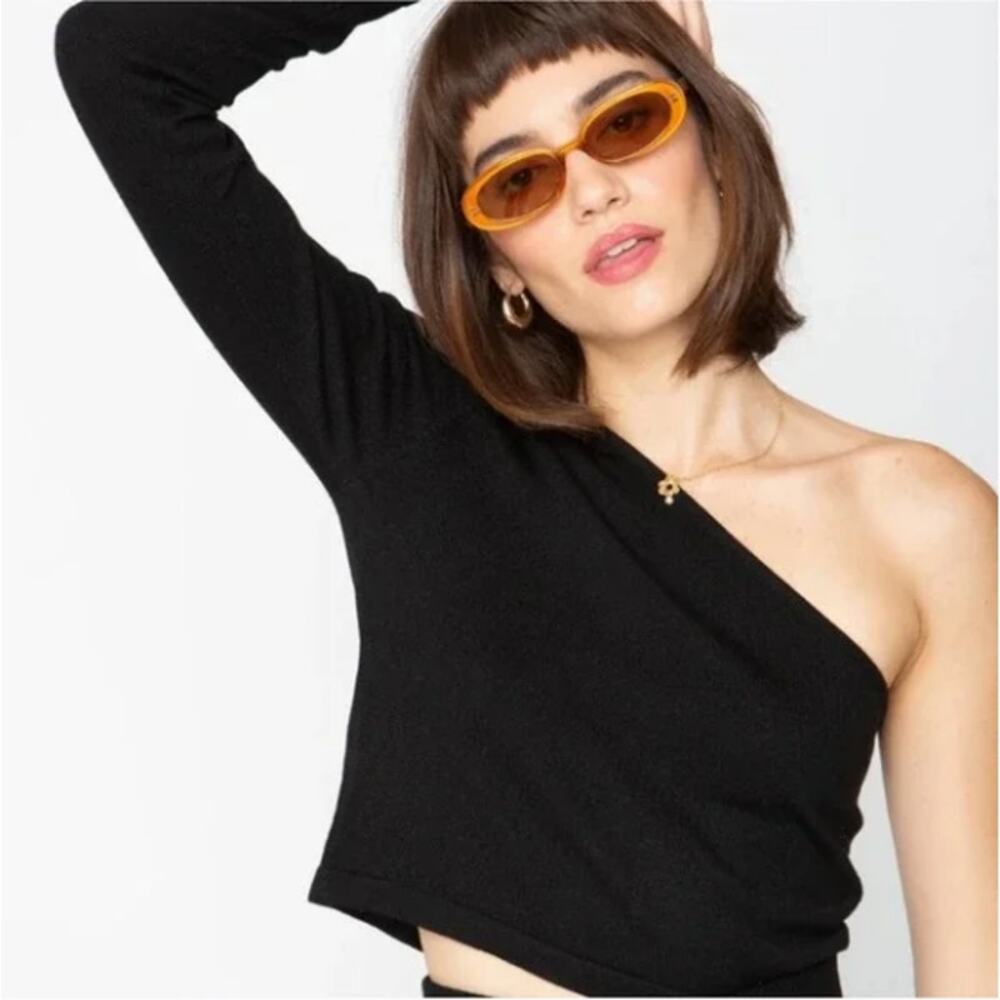 Callahan Knitwear Top Women XS Revolve Black One Shoulder Sweater Lara Wool NWT